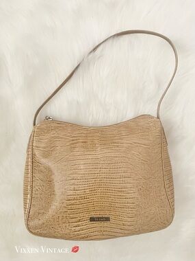 VINTAGE 1990’S DESMO PYTHON EMBOSSED LEATHER SHOULDER BAG IN BEIGE